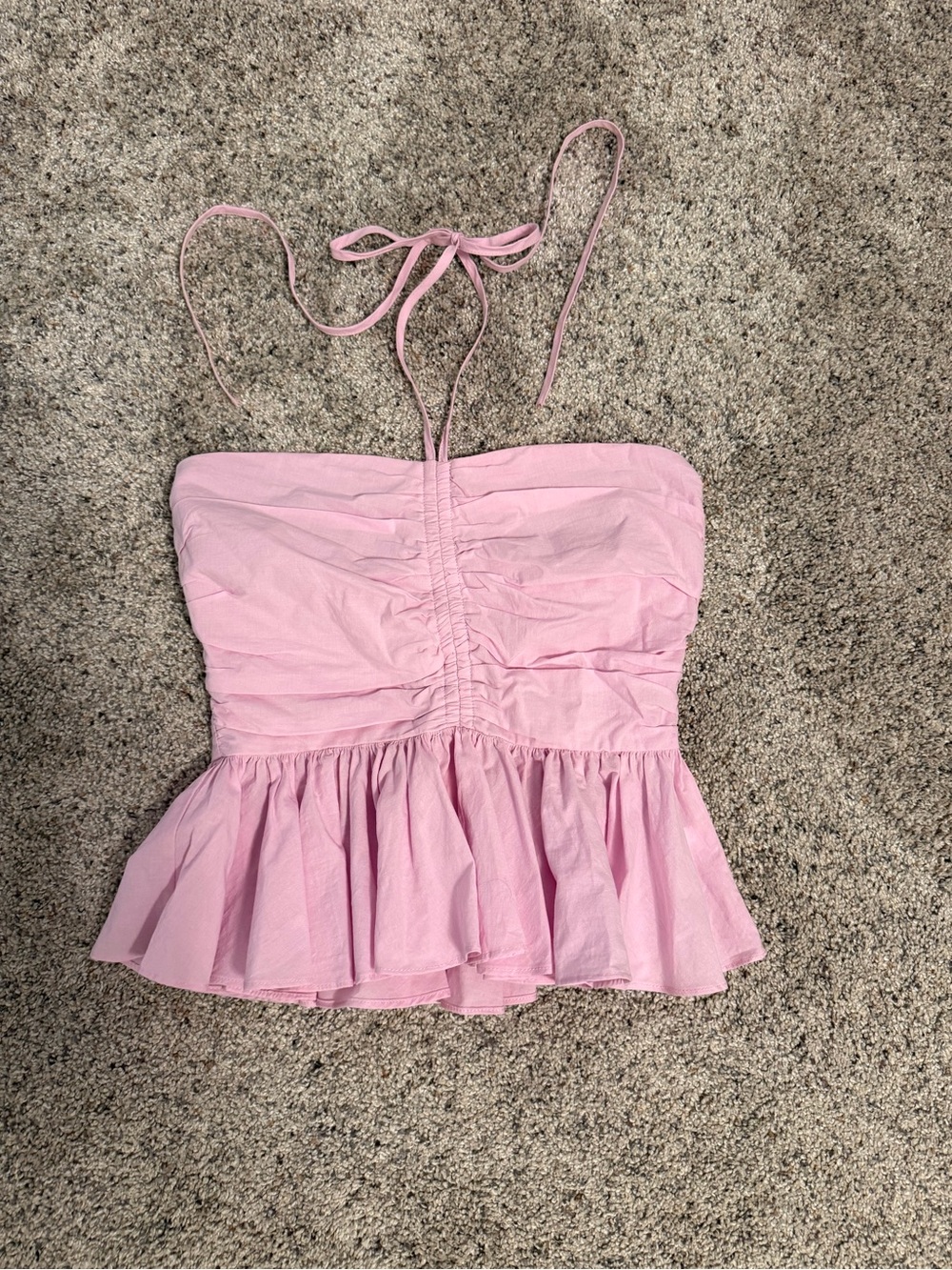 Womens Pink Ruched Peplum Halter Top